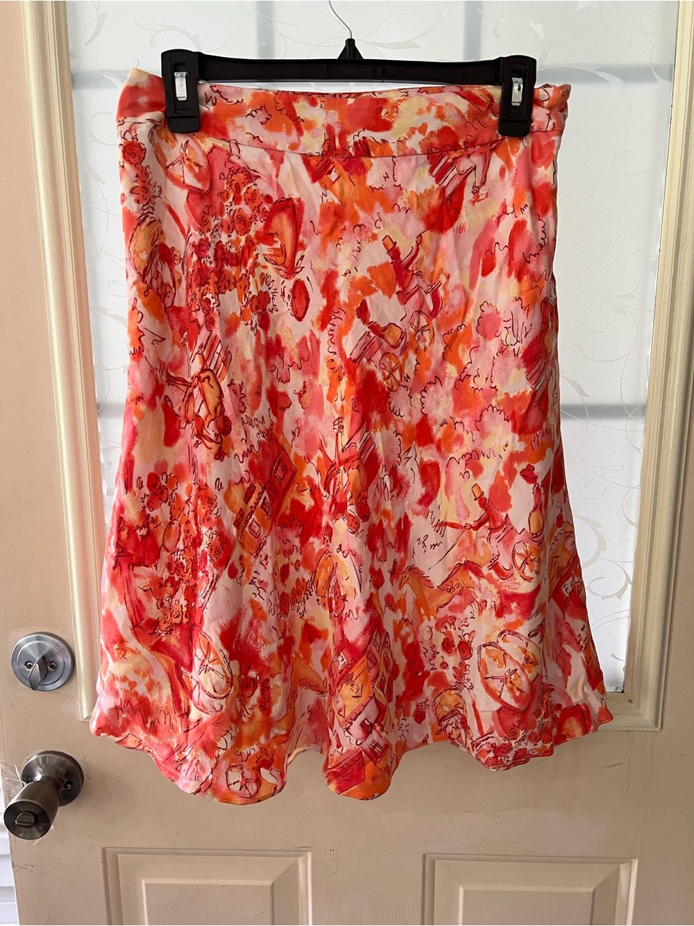 Vintage Valerie Stevens sz 10P flared A line 💯 silk skirt watercolor print.